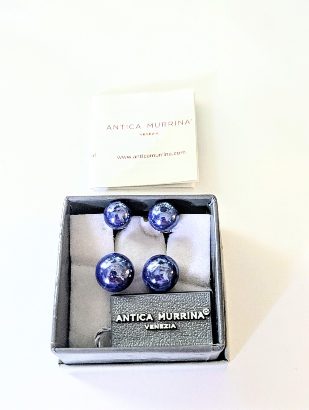 ANTICA MURRINA Silver Plated Cobalt Blue Double Ball Stud Earrings NEW